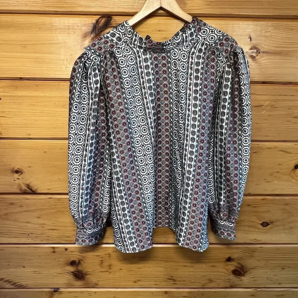Loft Womens Tied Tie Front V Neck Long Sleeve Blouse Multicolor Size XL NEW